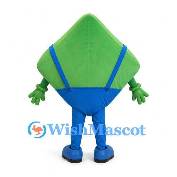 Diamond Character Mascot Costume in Green with Blue Overalls