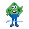 Diamond Character Mascot Costume in Green with Blue Overalls