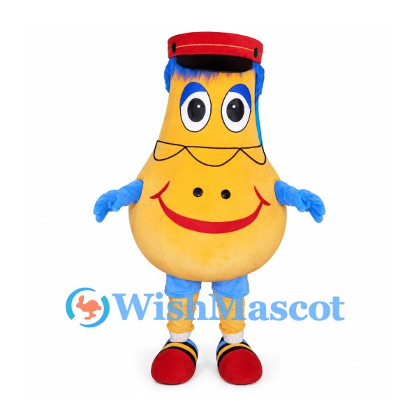 Light Bulb Mascot Costume in Yellow with Red Cap