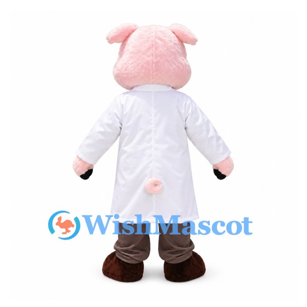 Pig Mascot Costume with Glasses and White Doctor Coat