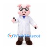 Pig Mascot Costume with Glasses and White Doctor Coat