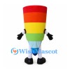 Pencil Mascot Costume with Rainbow Stripes and Smiling Face