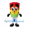 Pencil Mascot Costume with Rainbow Stripes and Smiling Face