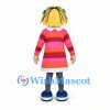 Girl Mascot Costume with Blonde Hair and Pink Striped Dress