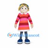 Girl Mascot Costume with Blonde Hair and Pink Striped Dress