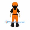 Worker Mascot Costume with Orange Cap and Overalls