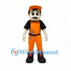 Worker Mascot Costume with Orange Cap and Overalls