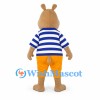 Hippo Mascot Costume with Blue Striped Shirt and Orange Shorts
