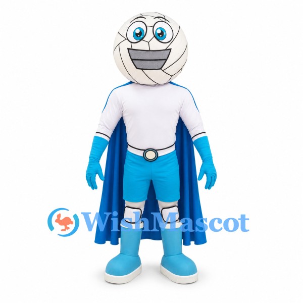Volleyball Superhero Mascot Costume with Blue Cape