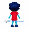Girl Mascot Costume in Blue with Large Hair and Red Dress