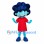 Girl Mascot Costume in Blue with Large Hair and Red Dress