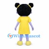 Girl Mascot Costume with Black Hair Buns and Yellow Dress