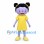 Girl Mascot Costume with Black Hair Buns and Yellow Dress