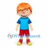Boy Mascot Costume with Orange Curly Hair and Red Glasses