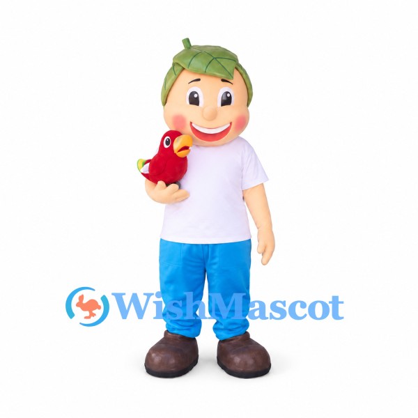 Boy Mascot Costume with Green Leaf Hat and Apple