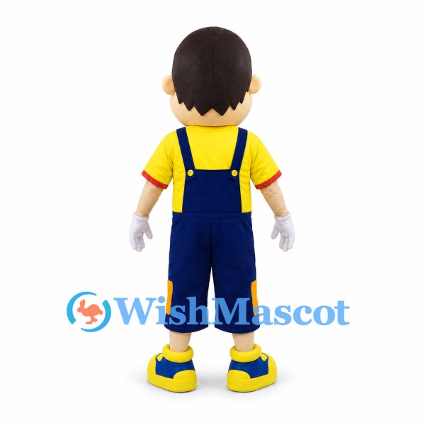 Boy Mascot Costume with Yellow Shirt and Navy Overalls
