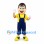 Boy Mascot Costume with Yellow Shirt and Navy Overalls