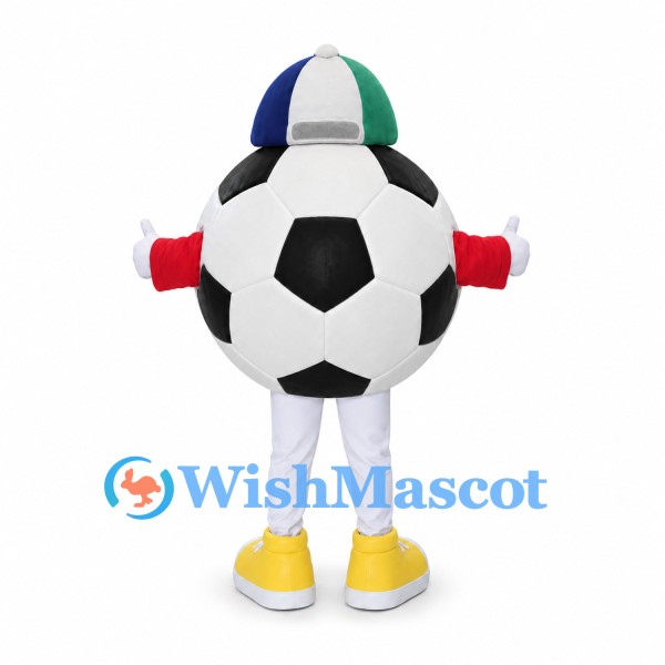 Soccer Ball Mascot Costume with Striped Cap and Yellow Shoes