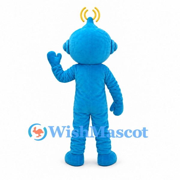 Robot Mascot Costume in Blue with Yellow Antenna