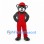 Bear Mascot Costume in Black with Red Cap and Overalls