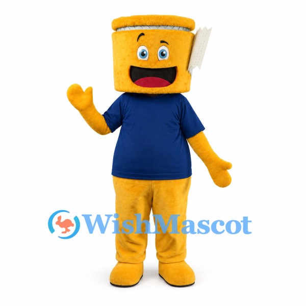 Bucket Mascot Costume in Yellow with Navy T-Shirt