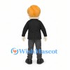 Businessman Mascot Costume with Black Suit and Blue Tie