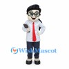 Teacher Mascot Costume with Glasses and Red Tie