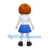 Schoolgirl Mascot Costume with White Shirt and Blue Skirt