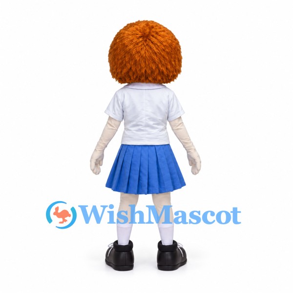 Schoolgirl Mascot Costume with White Shirt and Blue Skirt
