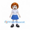 Schoolgirl Mascot Costume with White Shirt and Blue Skirt