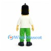 Man Mascot Costume with Black Hair, White Shirt and Green Trousers