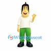 Man Mascot Costume with Black Hair, White Shirt and Green Trousers