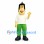 Man Mascot Costume with Black Hair, White Shirt and Green Trousers