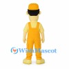 Worker Mascot Costume with Yellow Cap and Overalls