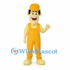 Worker Mascot Costume with Yellow Cap and Overalls
