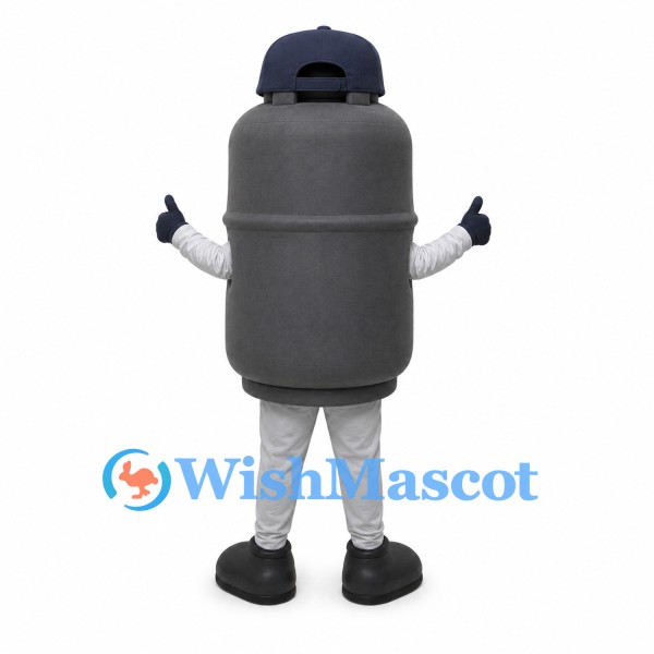 Gas Cylinder Mascot Costume in Gray with Navy Cap