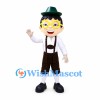 Boy Mascot Costume with Green Hat, Yellow Glasses and Suspenders