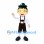 Boy Mascot Costume with Green Hat, Yellow Glasses and Suspenders