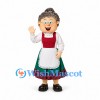 Woman Mascot Costume with Curly Gray Hair and White Apron