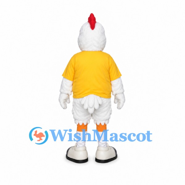 Rooster Mascot Costume in White with Yellow T-Shirt