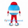 Egg Mascot Costume in Blue with Red Cap and White Stripe