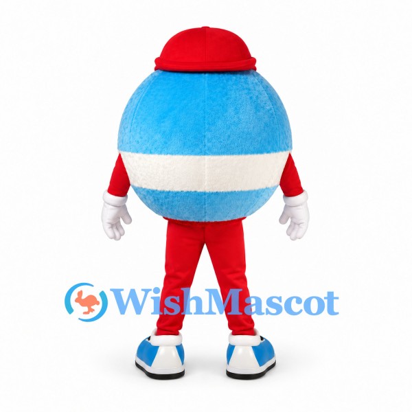 Egg Mascot Costume in Blue with Red Cap and White Stripe
