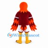 Parrot Mascot Costume in Orange with Burgundy Sports Shirt