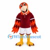 Parrot Mascot Costume in Orange with Burgundy Sports Shirt