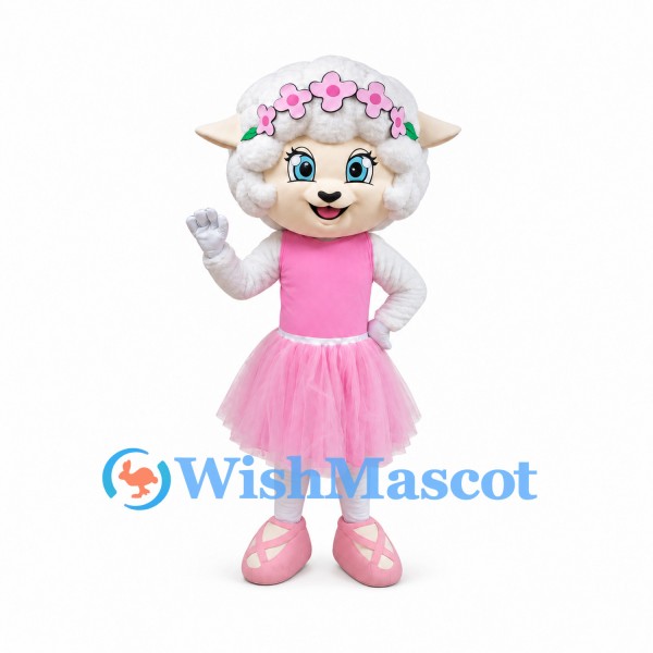 Sheep Mascot Costume with Pink Tutu and Flower Crown