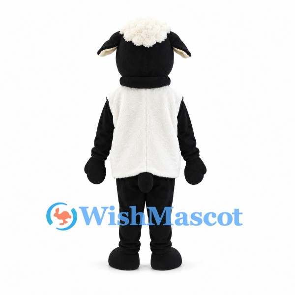 Sheep Mascot Costume in Black and White with Cream Belly
