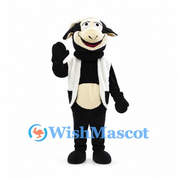 Sheep Mascot Costume in Black and White with Cream Belly