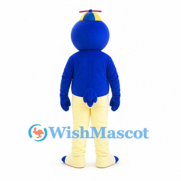 Penguin Mascot Costume in Blue and Cream with Propeller Cap