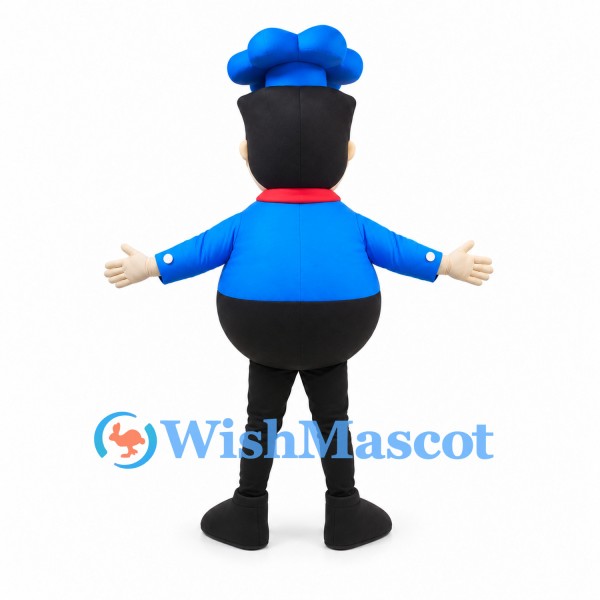 Chef Mascot Costume with Blue Hat and Red Neckerchief