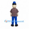 Man Mascot Costume with Blue Cap and Plaid Shirt